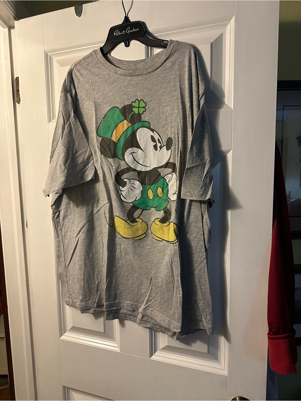 Disney Grey adult T-Shirt with Green Shamrock Mickey Graphic